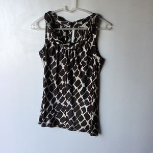 Silk, brown giraffe print sleeveless blouse